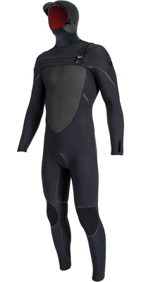 2025 O'Neill Mens Psycho Tech 6/4mm Chest Zip Hooded Wetsuit 5545 - Black
